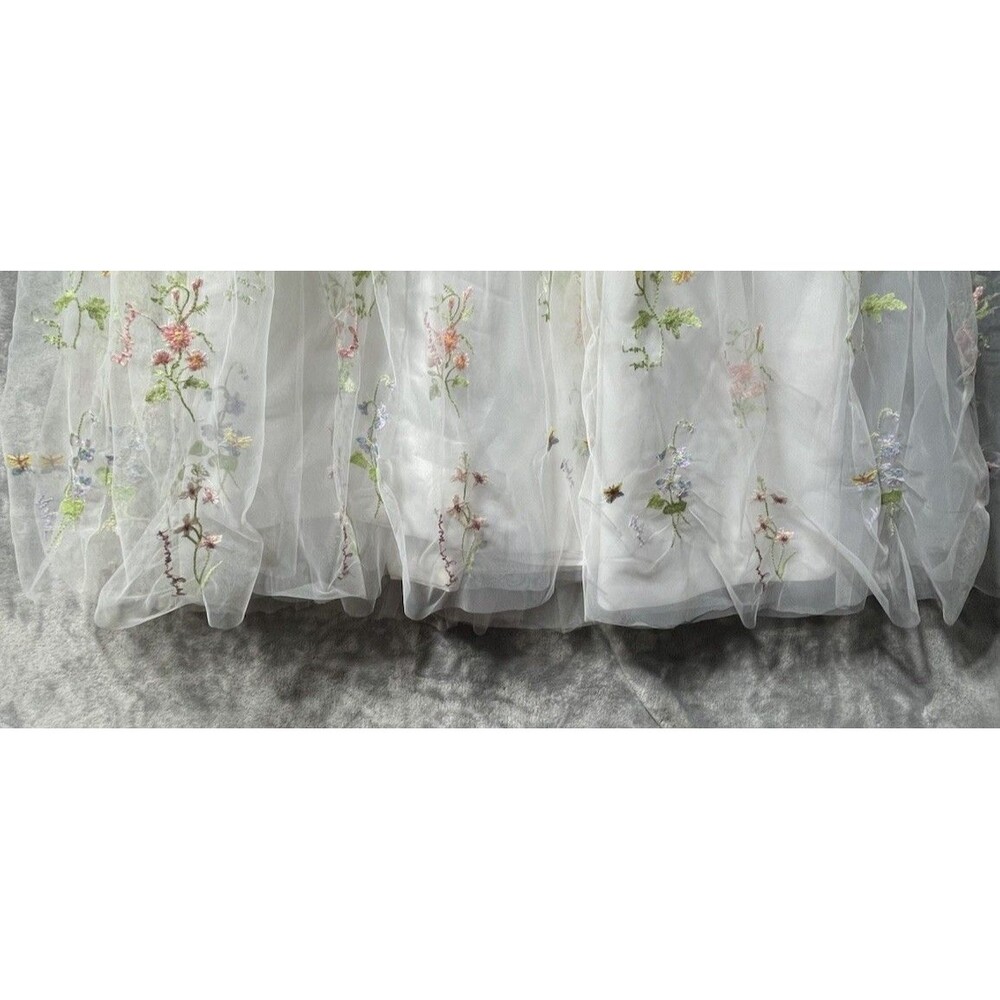 White Multicolor Floral Embroidered Tulle Satin Gown Dress Size 24W Sleeveless - Picture 8 of 13
